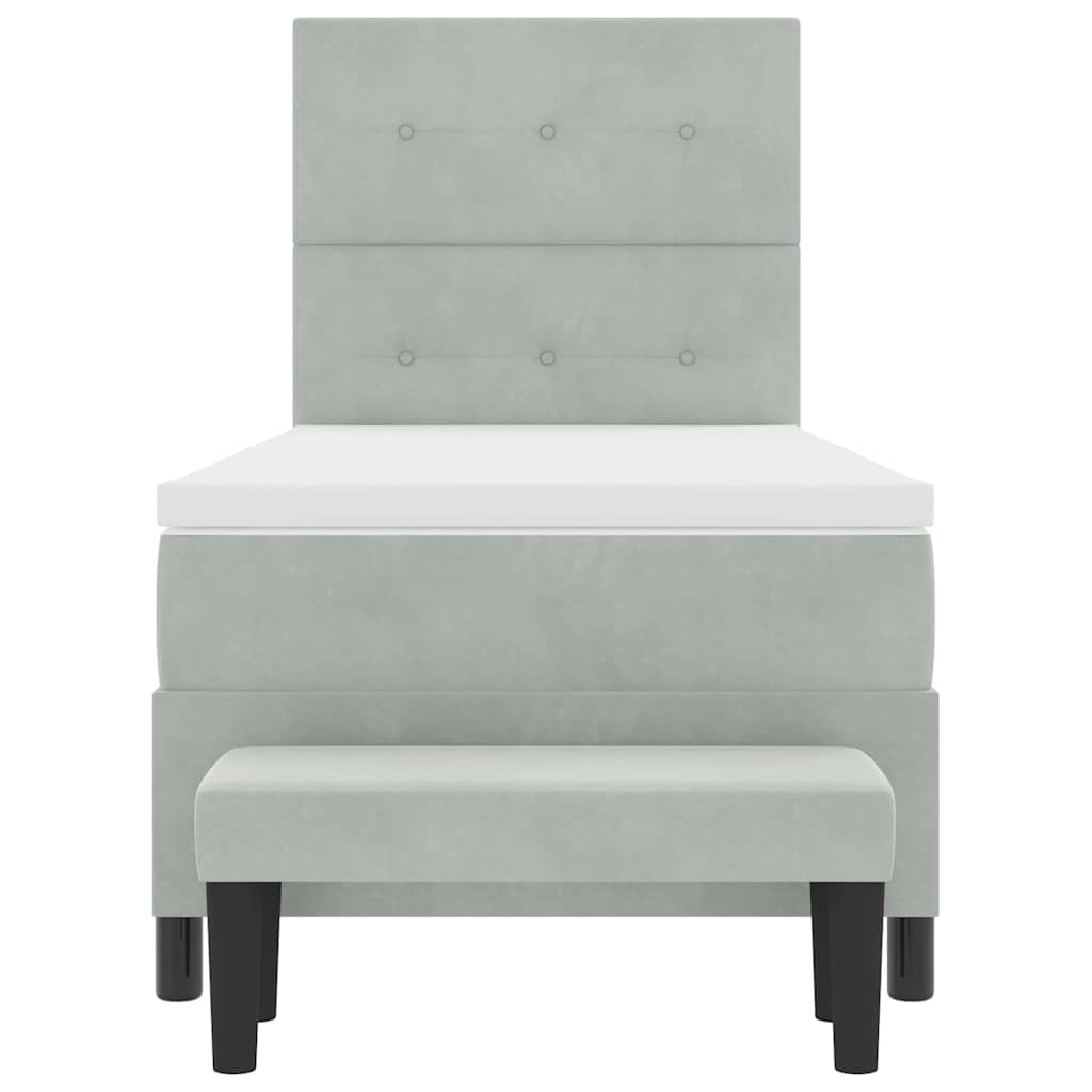 Lit à ressorts avec tête de lit Gris clair 200 x 90 cm Velours - XIOS