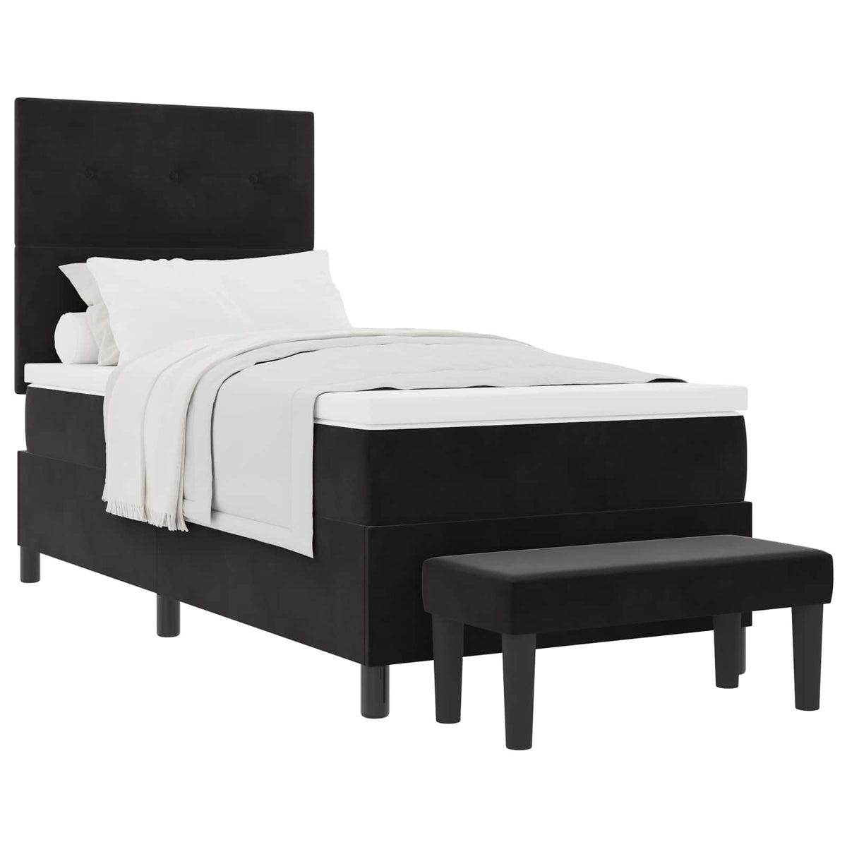 Lit à ressorts avec coussin Noir 200 x 90 cm Velours
