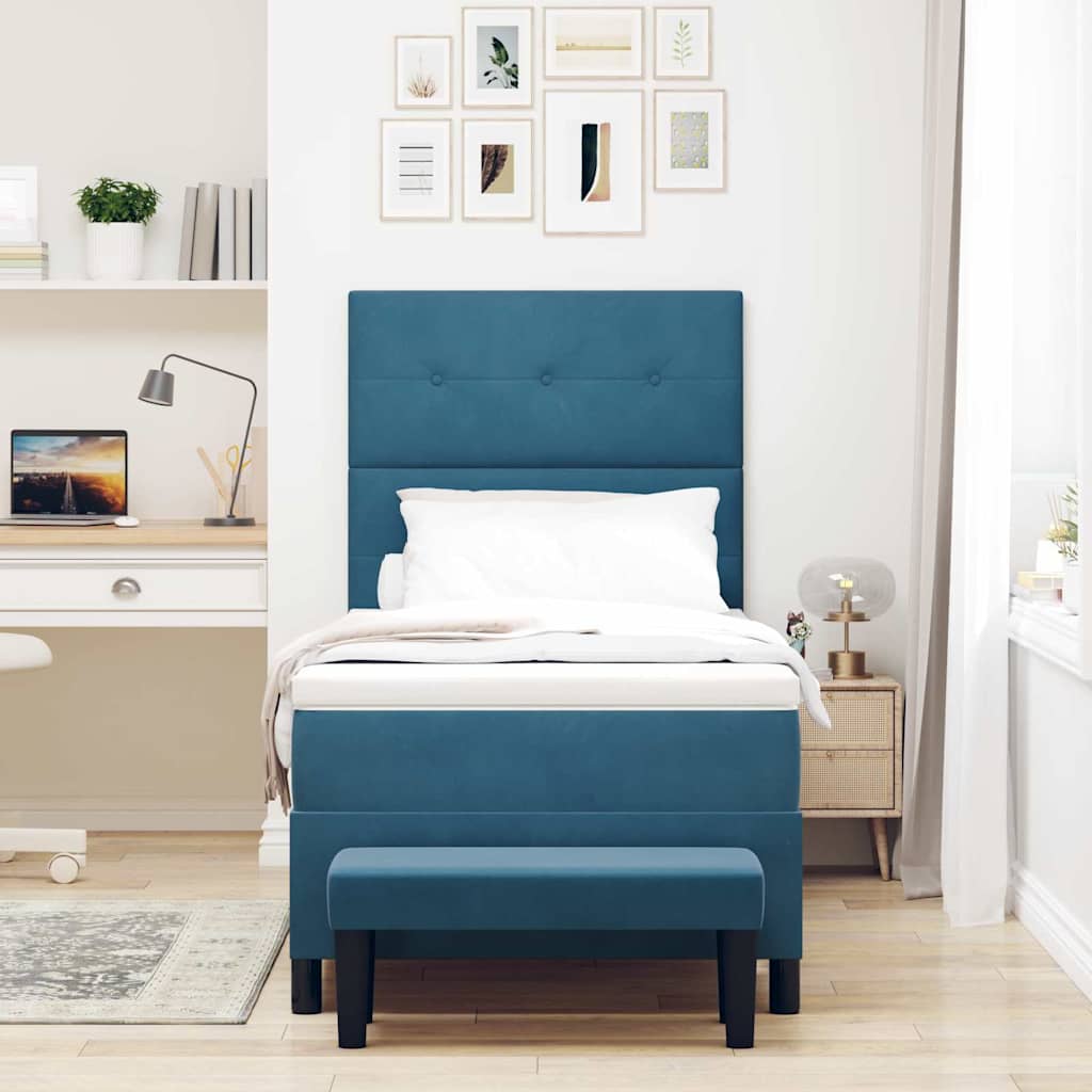 Lit à ressorts avec coussin Bleu foncé 200 x 100 cm Velours - XIOS