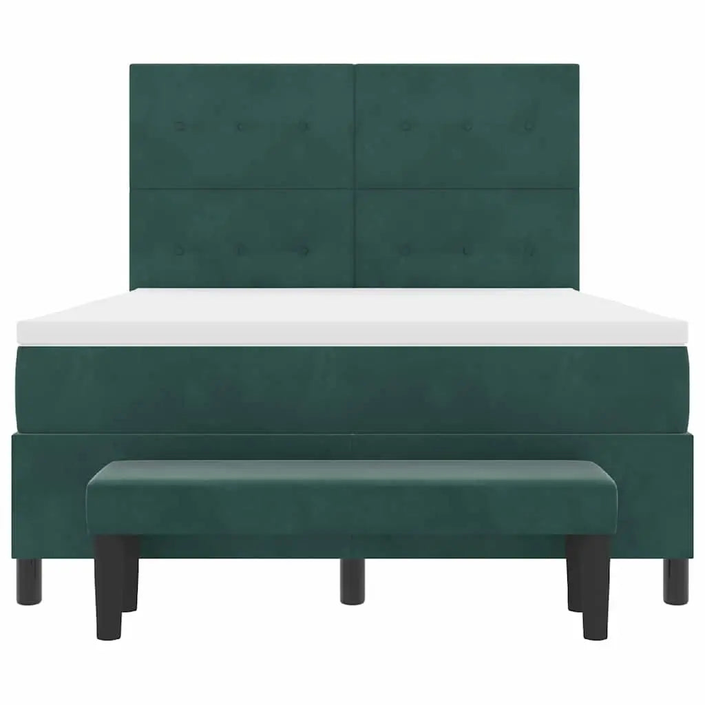 Lit à ressorts avec tête de lit Vert foncé 190 x 140 cm Velours - XIOS