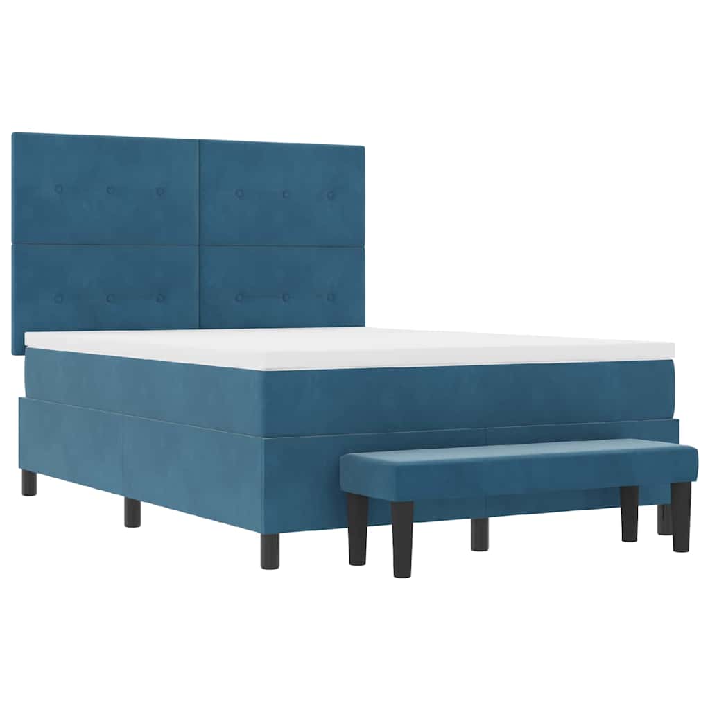 Lit à ressorts avec tête de lit Bleu foncé 190 x 140 cm Velours - XIOS