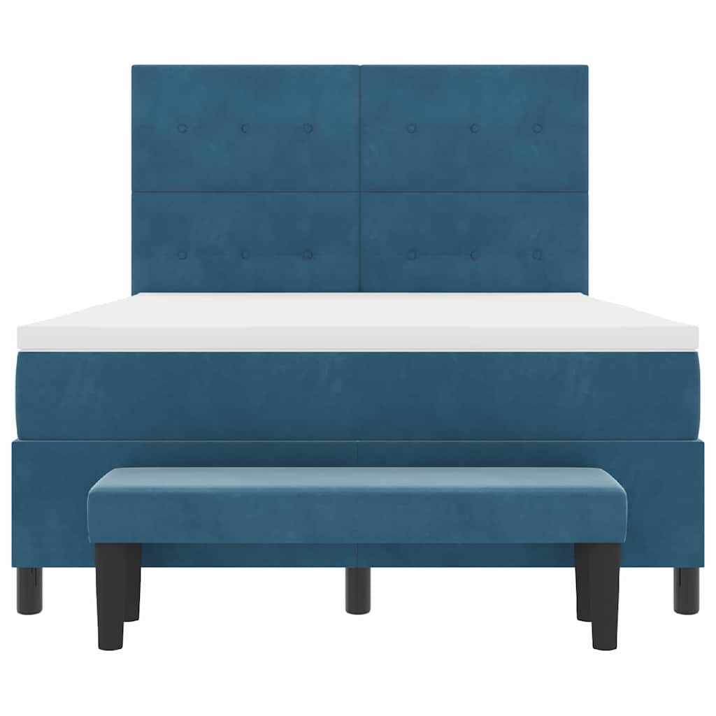 Lit à ressorts avec tête de lit Bleu foncé 190 x 140 cm Velours - XIOS