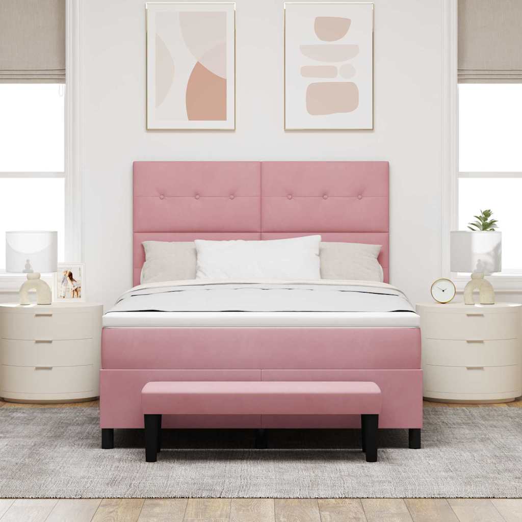 Lit à ressorts avec coussin Rose 190 x 140 cm Velours - XIOS