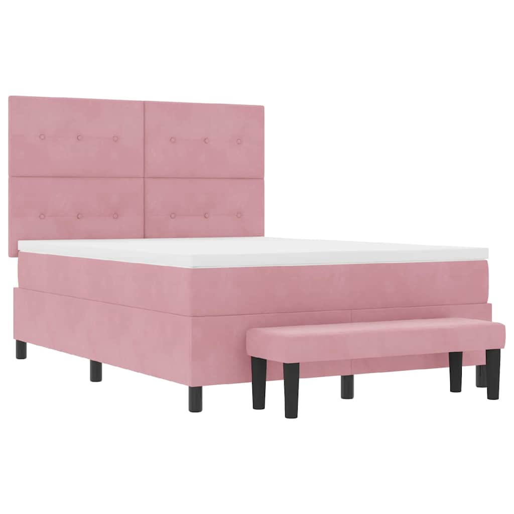 Lit à ressorts avec coussin Rose 190 x 140 cm Velours - XIOS