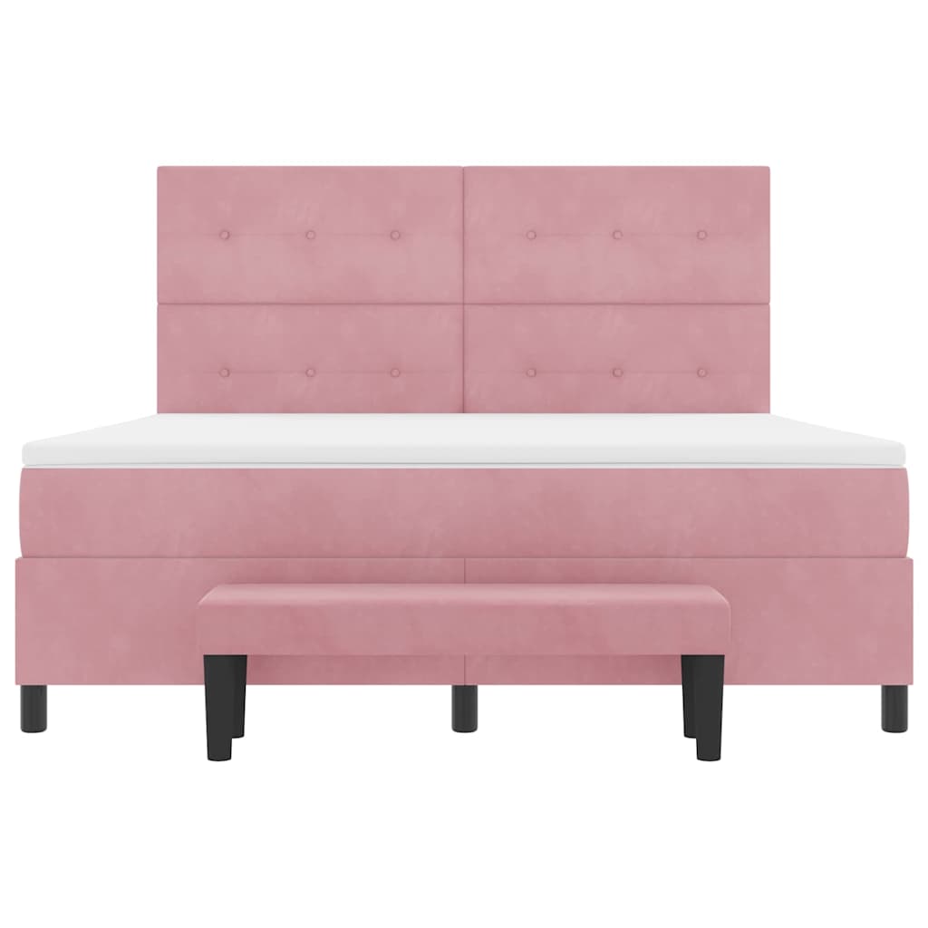Lit à ressorts avec tête de lit Rose 200 x 180 cm Velours