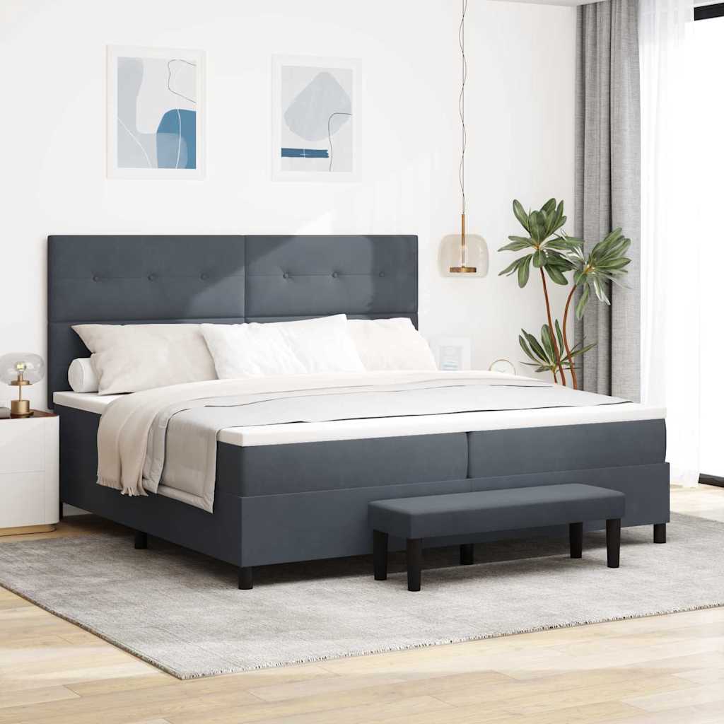 Lit à ressorts avec matelas Gris foncé 200 x 200 cm Velours - XIOS