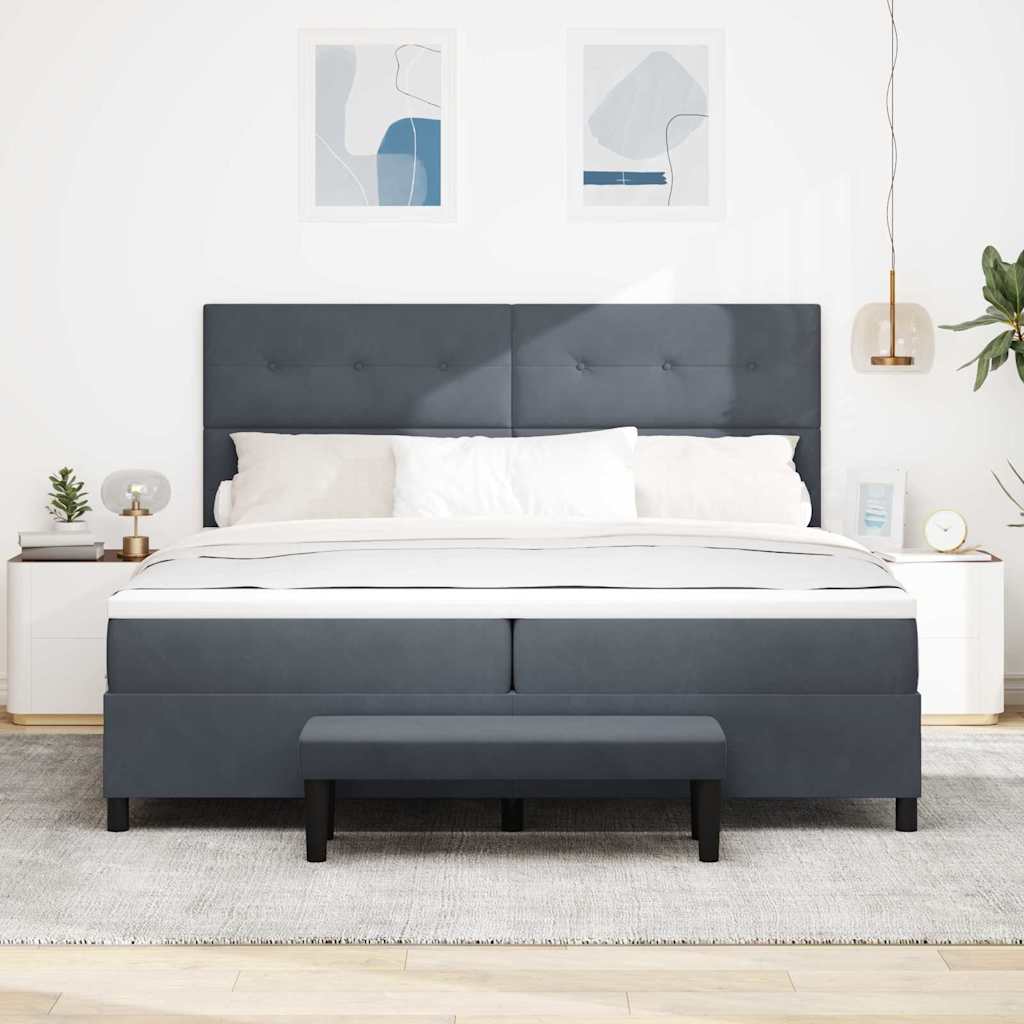 Lit à ressorts avec matelas Gris foncé 200 x 200 cm Velours - XIOS