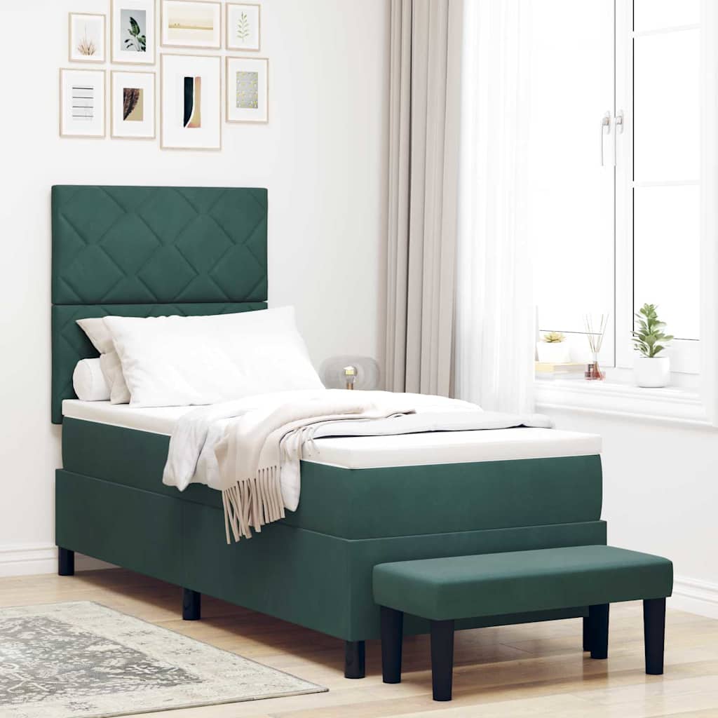 Lit à ressorts avec tête de lit Vert foncé 200 x 80 cm Velours