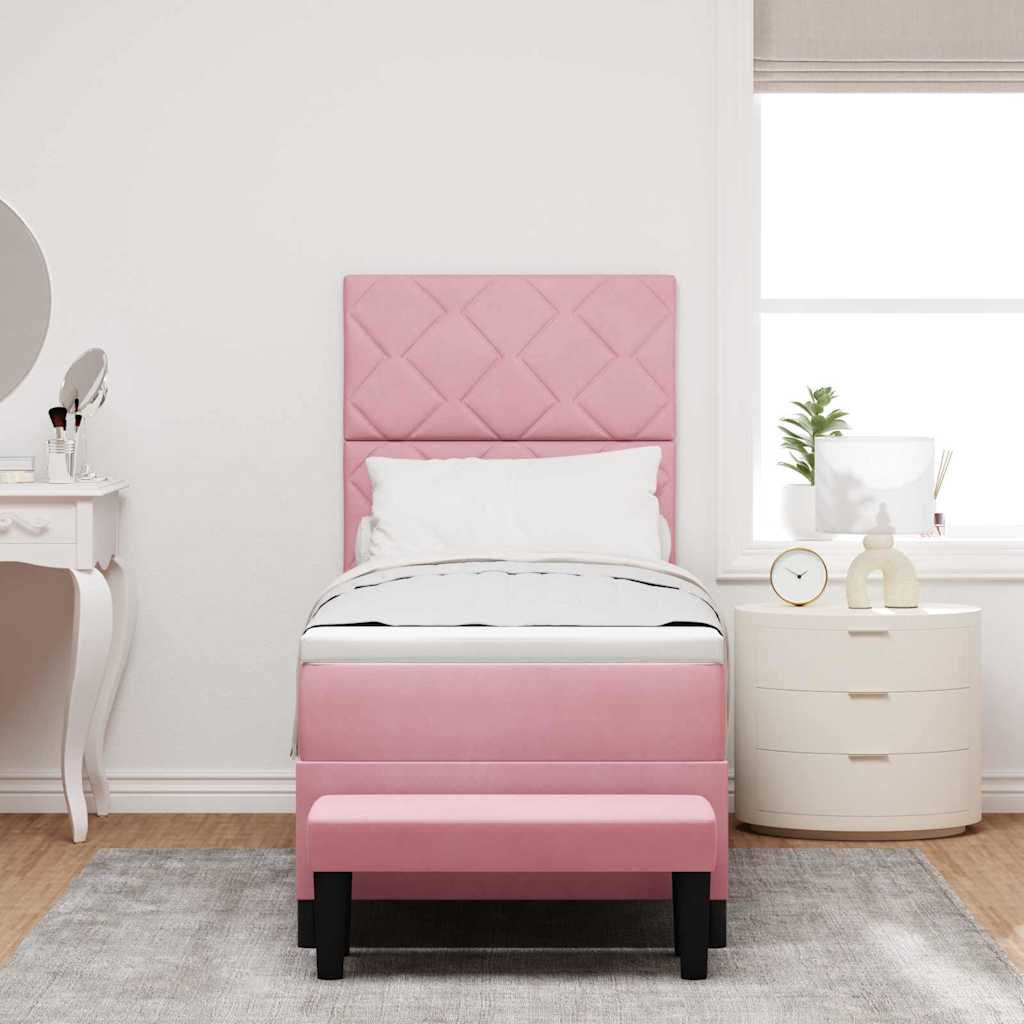 Lit à ressorts avec tête de lit Rose 200 x 80 cm Velours