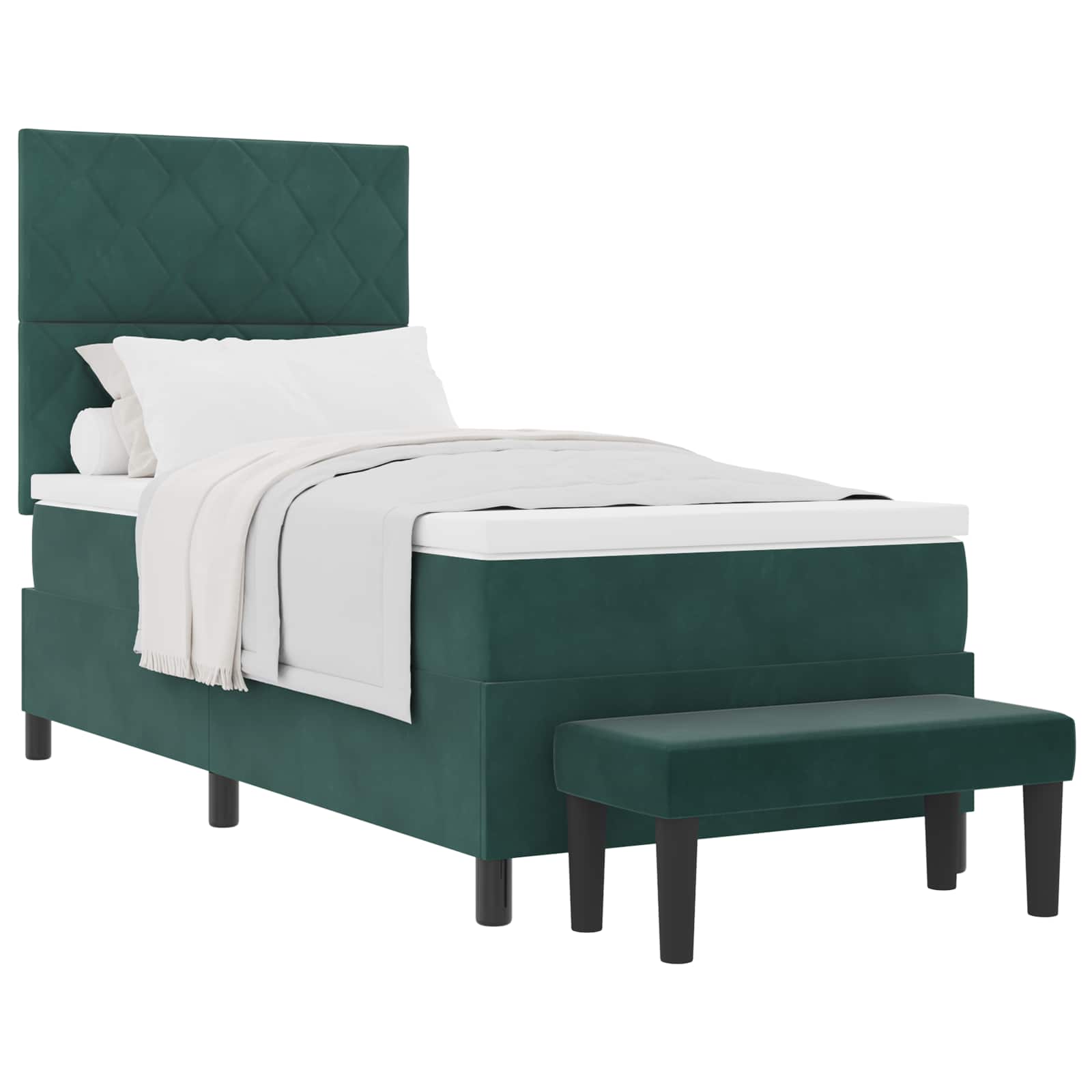Lit à ressorts avec tête de lit Vert foncé 190 x 90 cm Velours