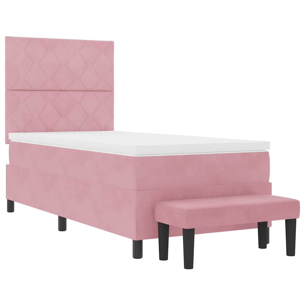 Lit à ressorts avec tête de lit Rose 190 x 90 cm Velours
