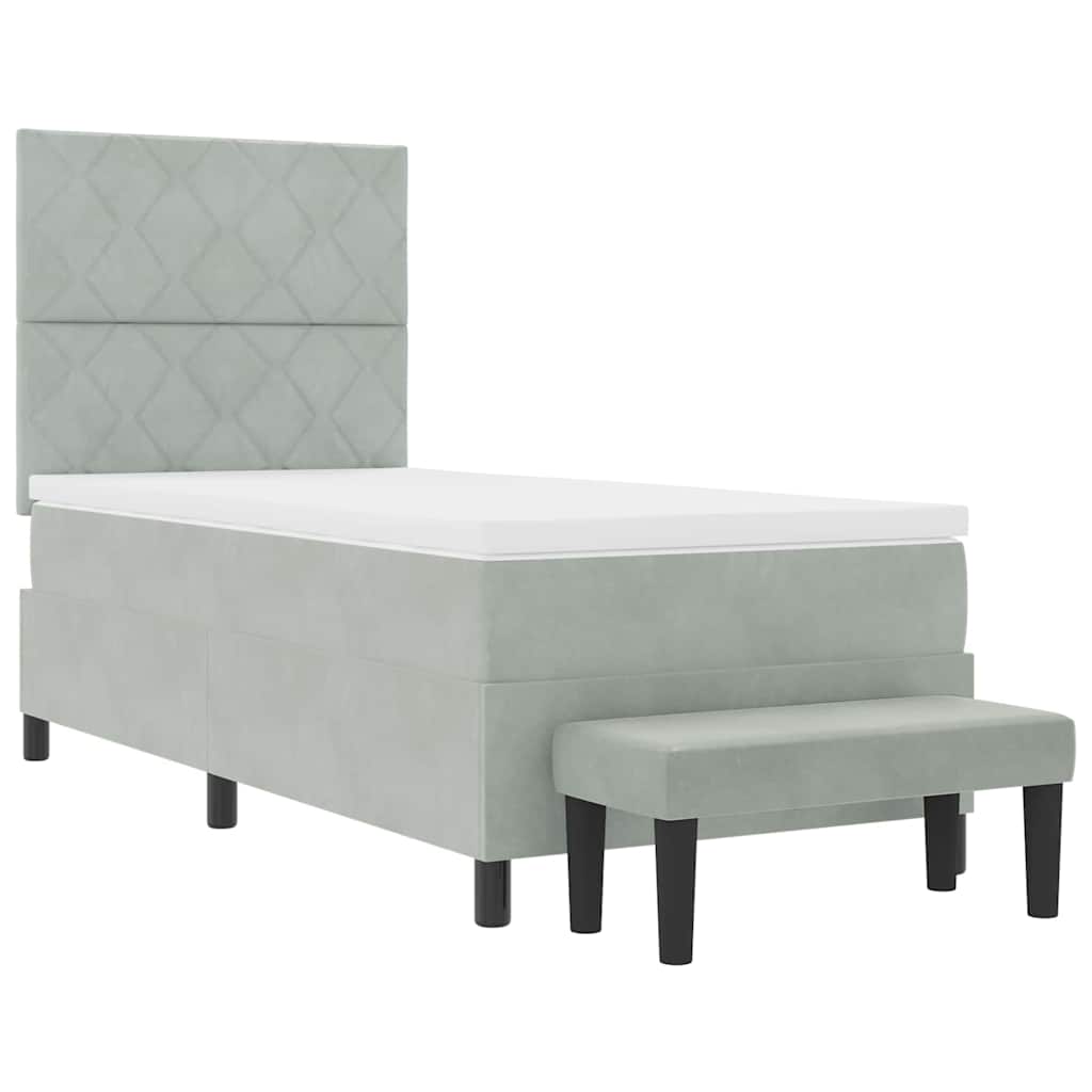 Lit à ressorts avec tête de lit Gris clair 200 x 90 cm Velours - XIOS