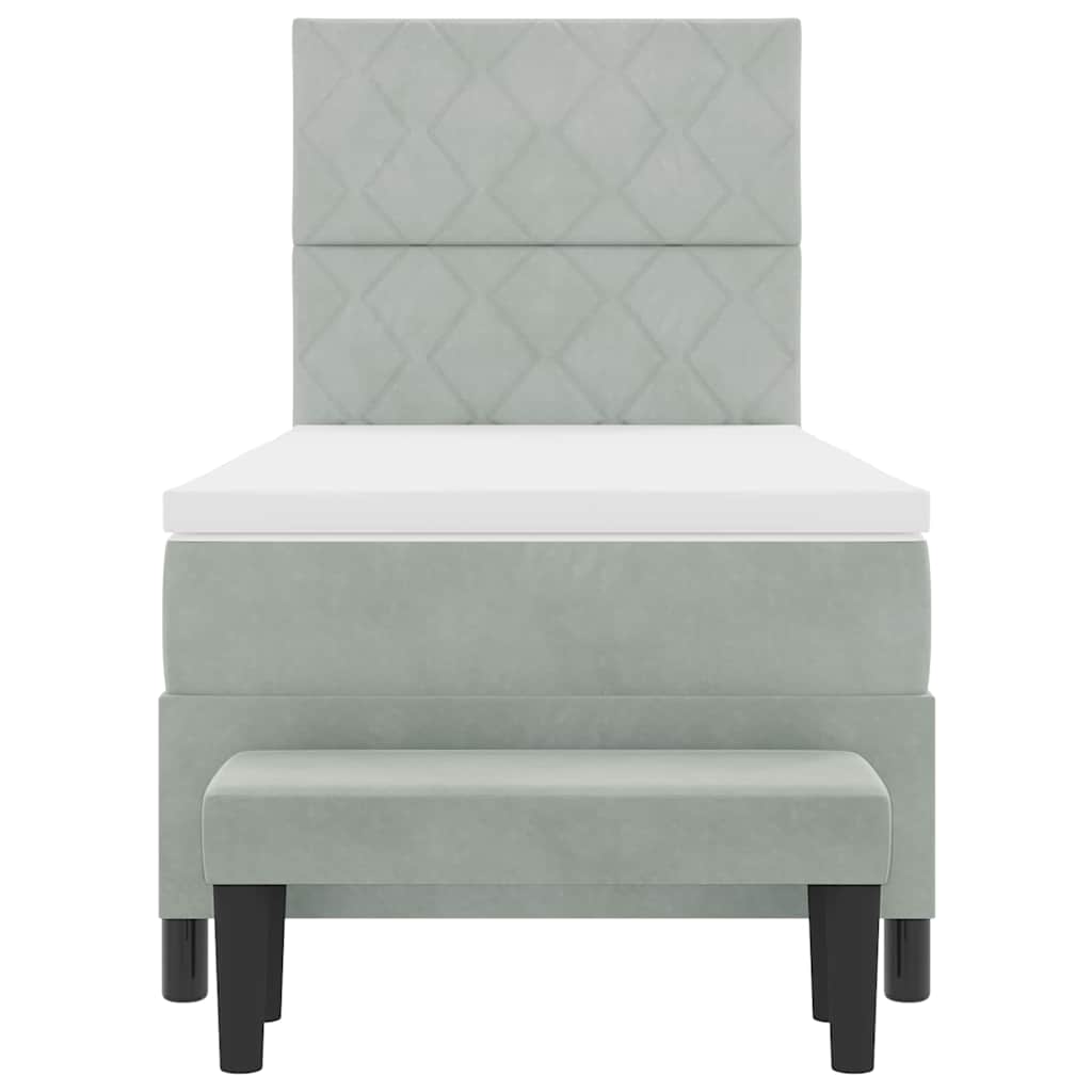 Lit à ressorts avec tête de lit Gris clair 200 x 90 cm Velours - XIOS