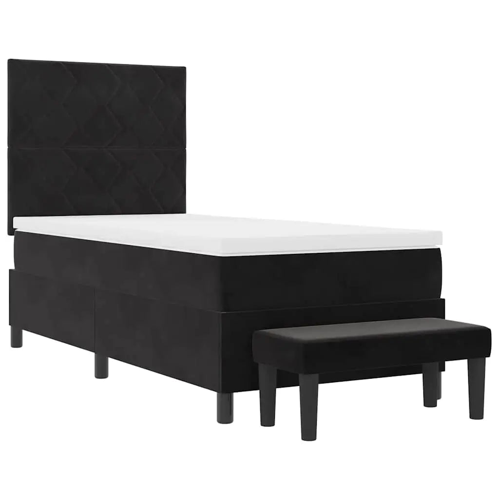 Lit à ressorts avec tête de lit Noir 200 x 90 cm Velours - XIOS