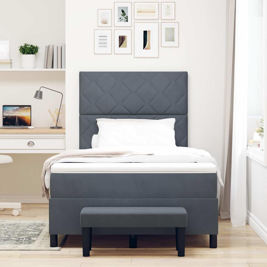 Lit à ressorts avec tête de lit Gris foncé 190 x 120 cm Velours