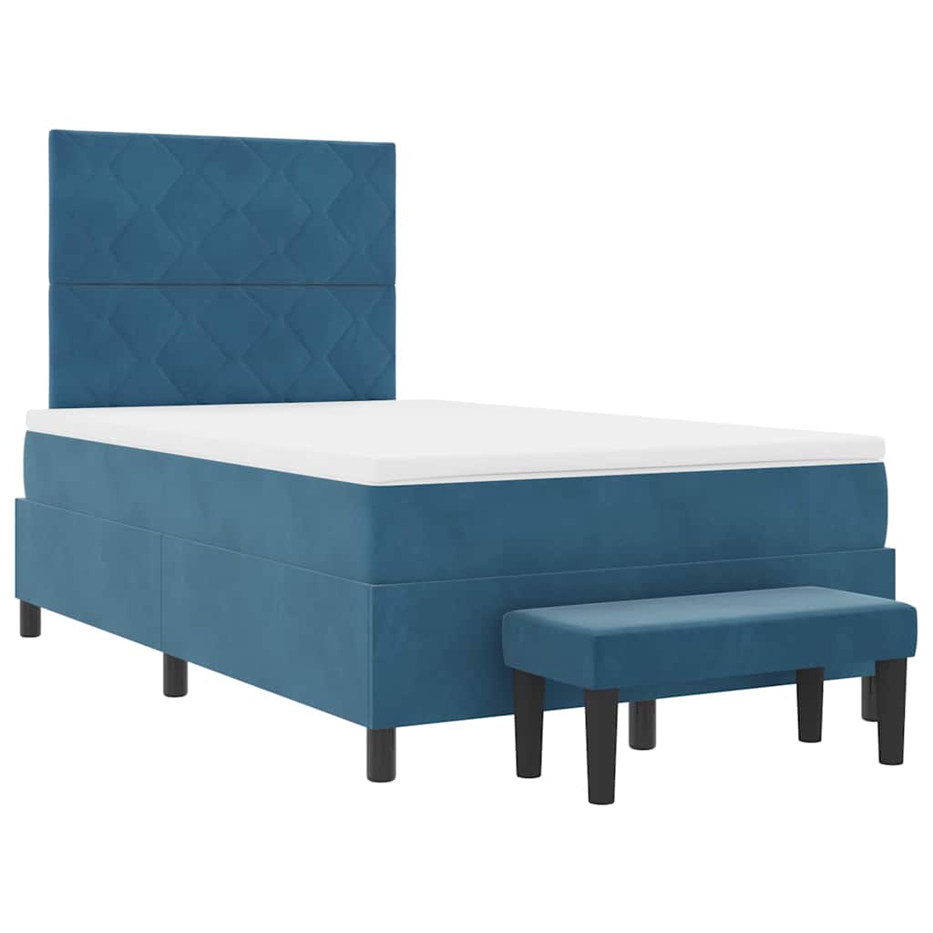 Lit à ressorts avec tête de lit Bleu foncé 190 x 120 cm Velours