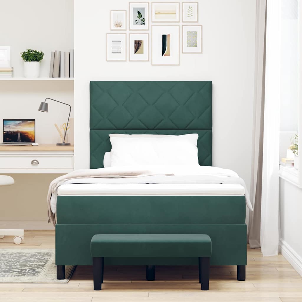 Lit à ressorts avec coussin Vert foncé 200 x 120 cm Velours
