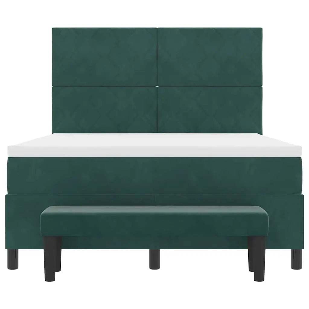 Lit à ressorts avec tête de lit Vert foncé 190 x 140 cm Velours - XIOS