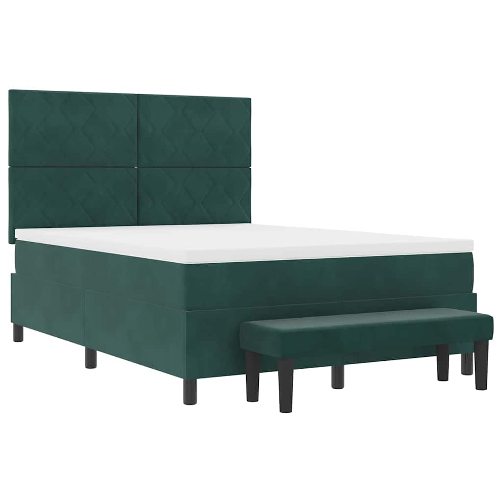 Lit à ressorts avec tête de lit Vert foncé 200 x 140 cm Velours - XIOS