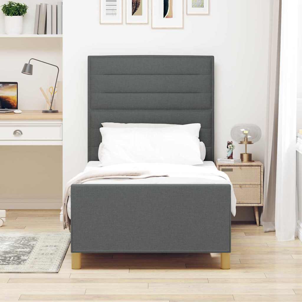 Cadre de lit avec tête de lit Gris foncé 90 x 200 cm tissu - XIOS