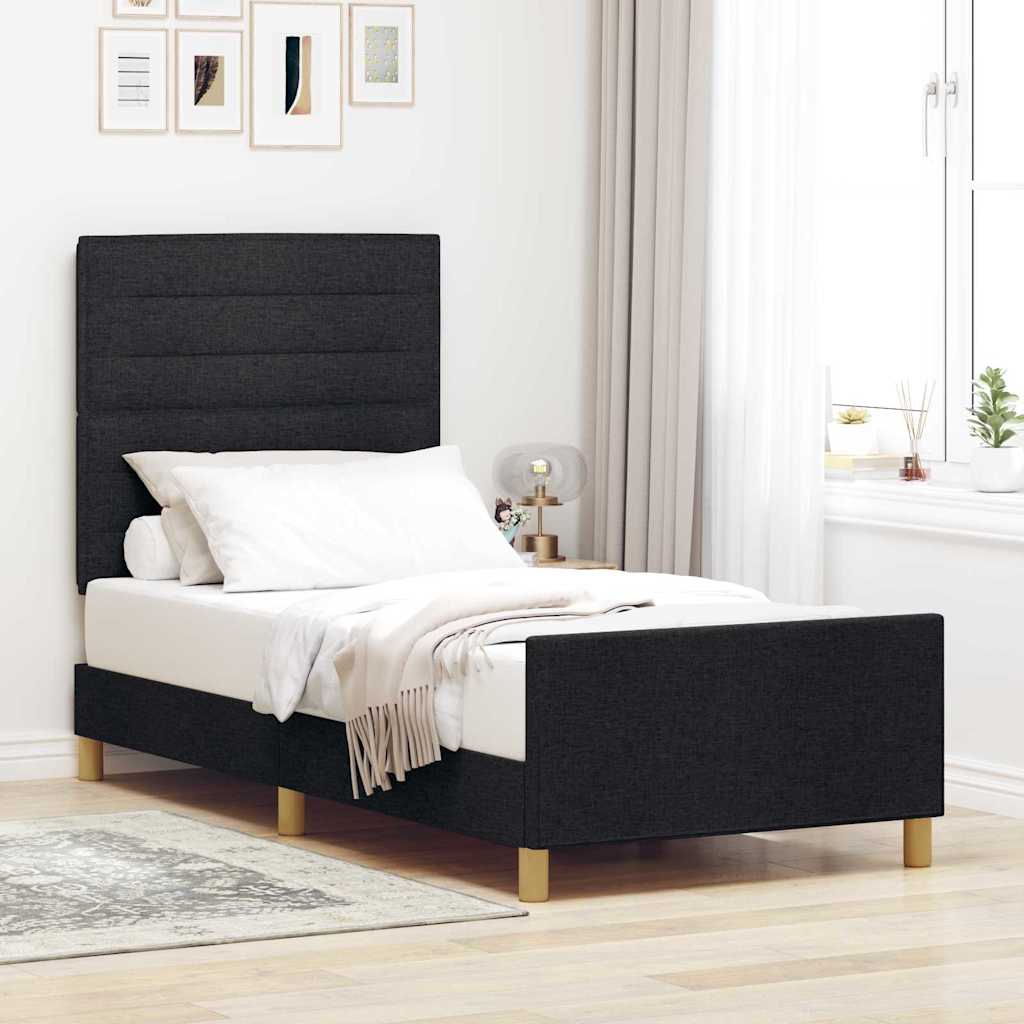 Cadre de lit avec tête de lit Noir 90 x 200 cm tissu - XIOS