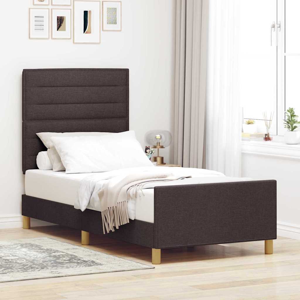 Cadre de lit avec tête de lit Marron foncé 100 x 200 cm tissu - XIOS