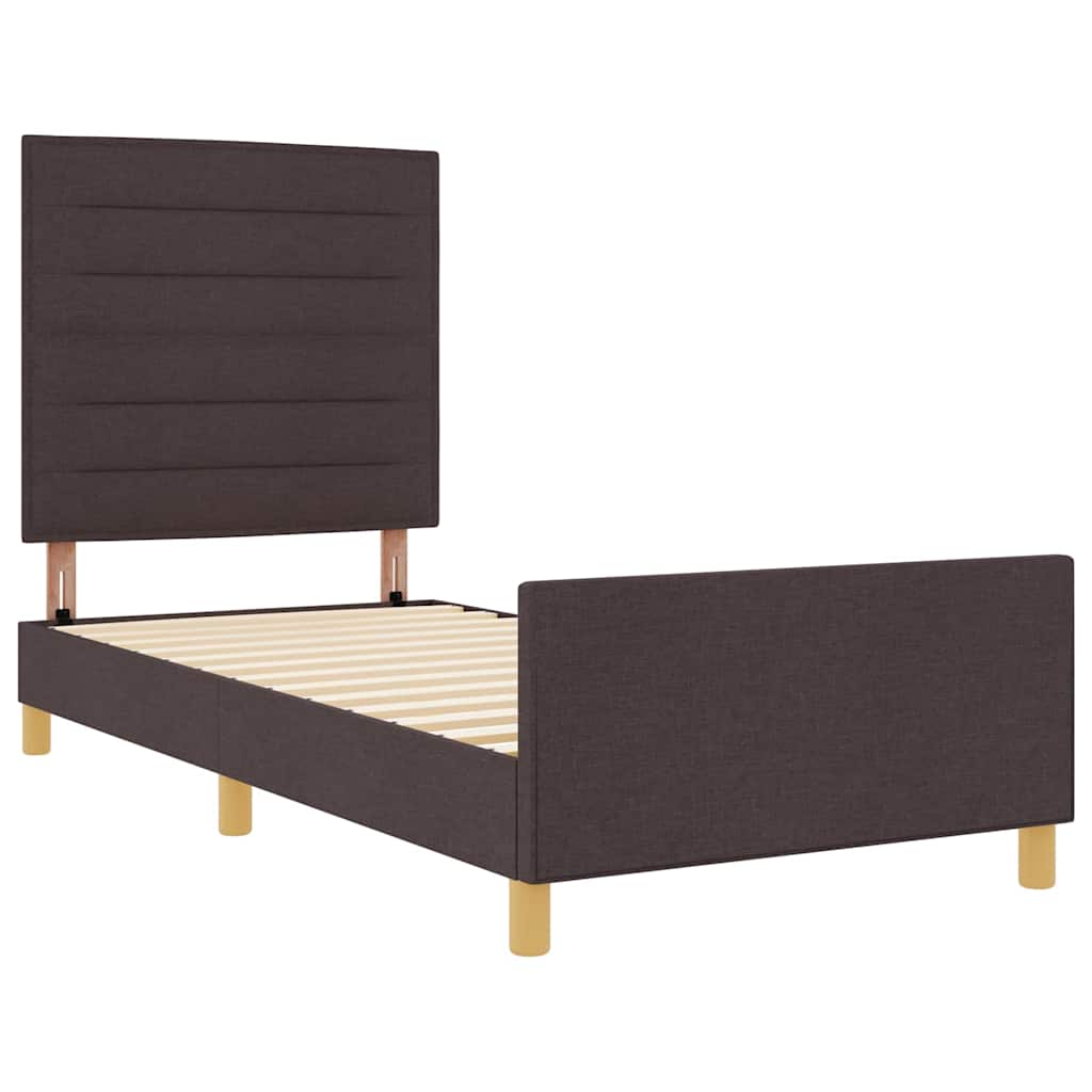 Cadre de lit avec tête de lit Marron foncé 100 x 200 cm tissu - XIOS