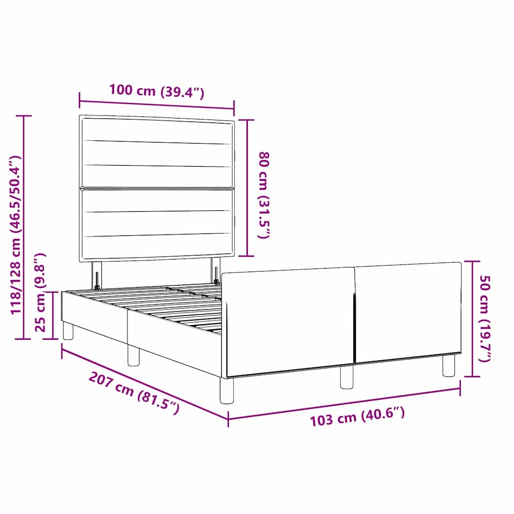 Cadre de lit avec tête de lit Taupe 100 x 200 cm tissu - XIOS