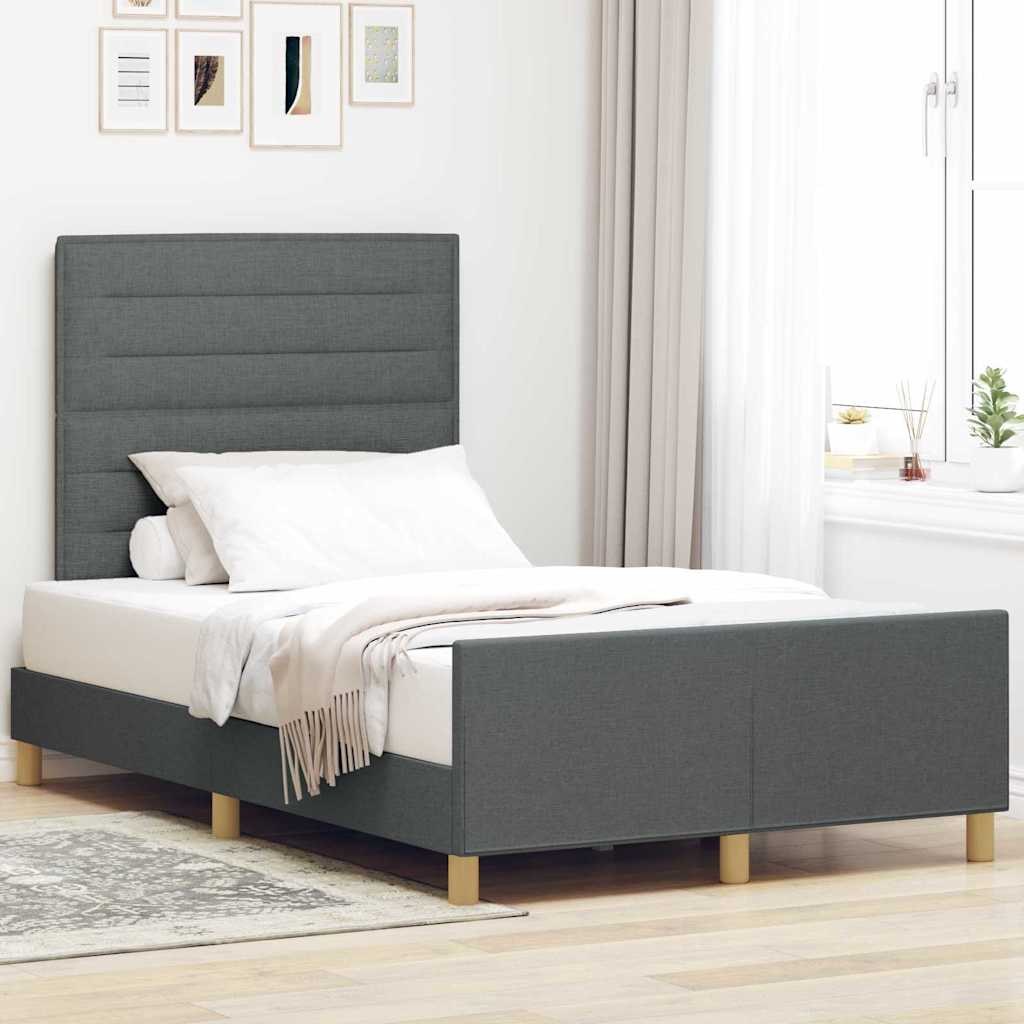 Cadre de lit avec tête de lit Gris foncé 120 x 190 cm tissu - XIOS