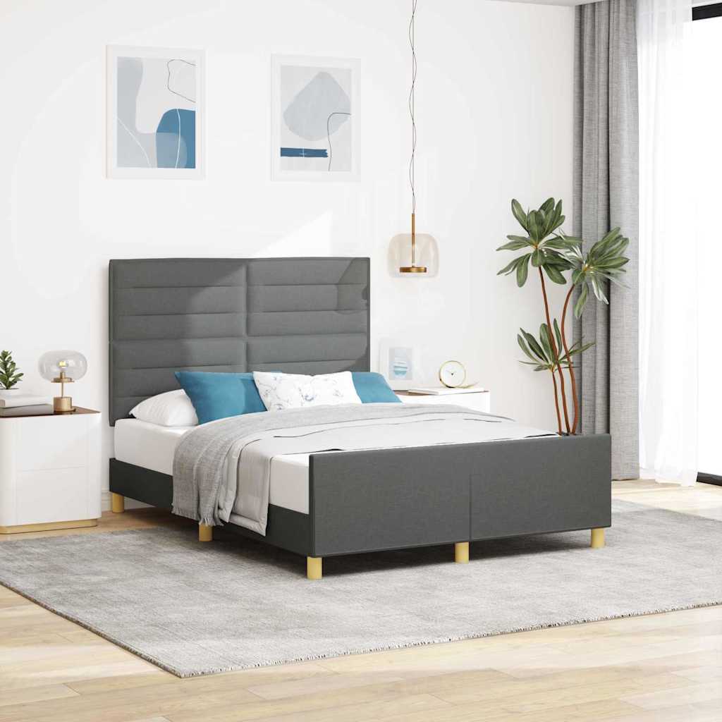 Cadre de lit avec tête de lit Gris foncé 140 x 190 cm tissu - XIOS