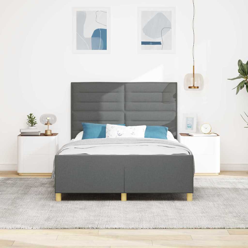 Cadre de lit avec tête de lit Gris foncé 140 x 190 cm tissu - XIOS