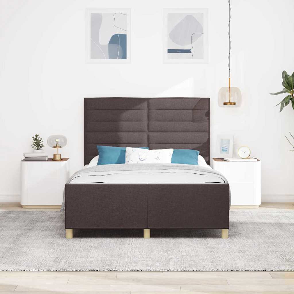 Cadre de lit avec tête de lit Marron foncé 140 x 190 cm tissu
