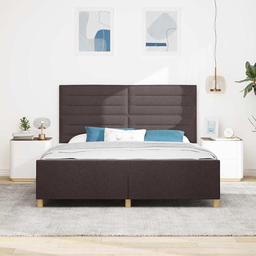 Cadre de lit avec tête de lit Marron foncé 180 x 200 cm tissu