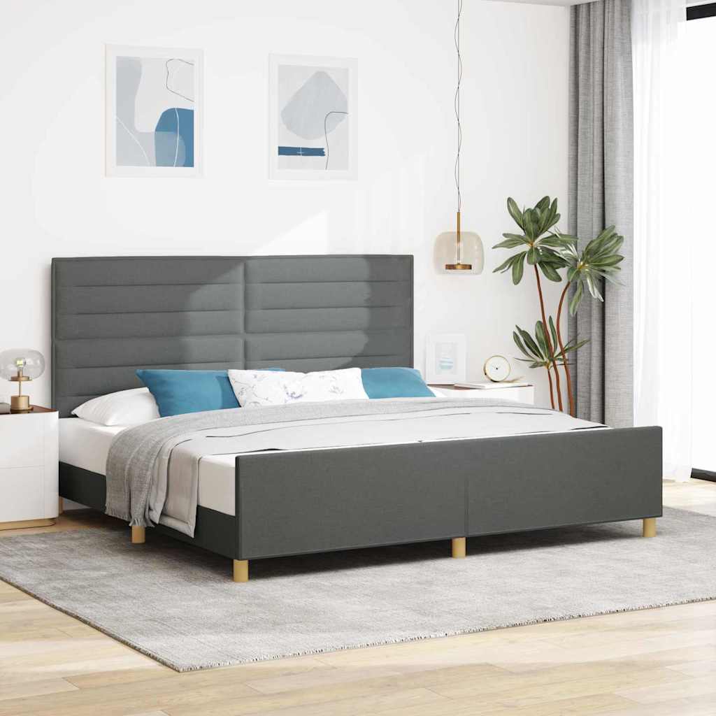 Cadre de lit avec tête de lit Gris foncé 200 x 200 cm tissu - XIOS