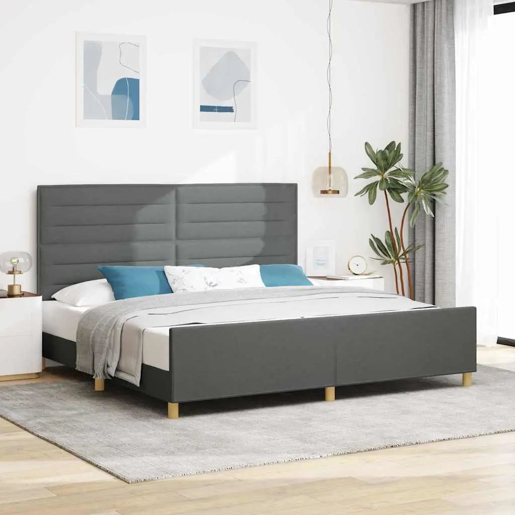 Cadre de lit avec tête de lit Gris foncé 200 x 200 cm tissu - XIOS