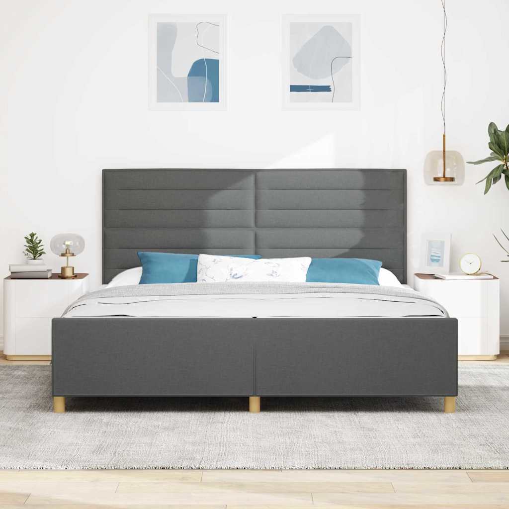 Cadre de lit avec tête de lit Gris foncé 200 x 200 cm tissu - XIOS