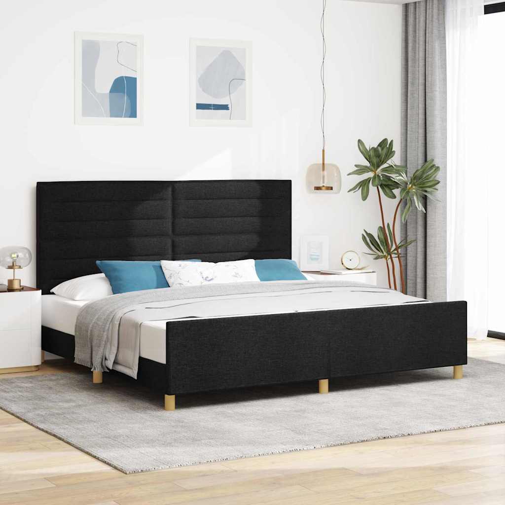Cadre de lit avec tête de lit Noir 200 x 200 cm tissu - XIOS