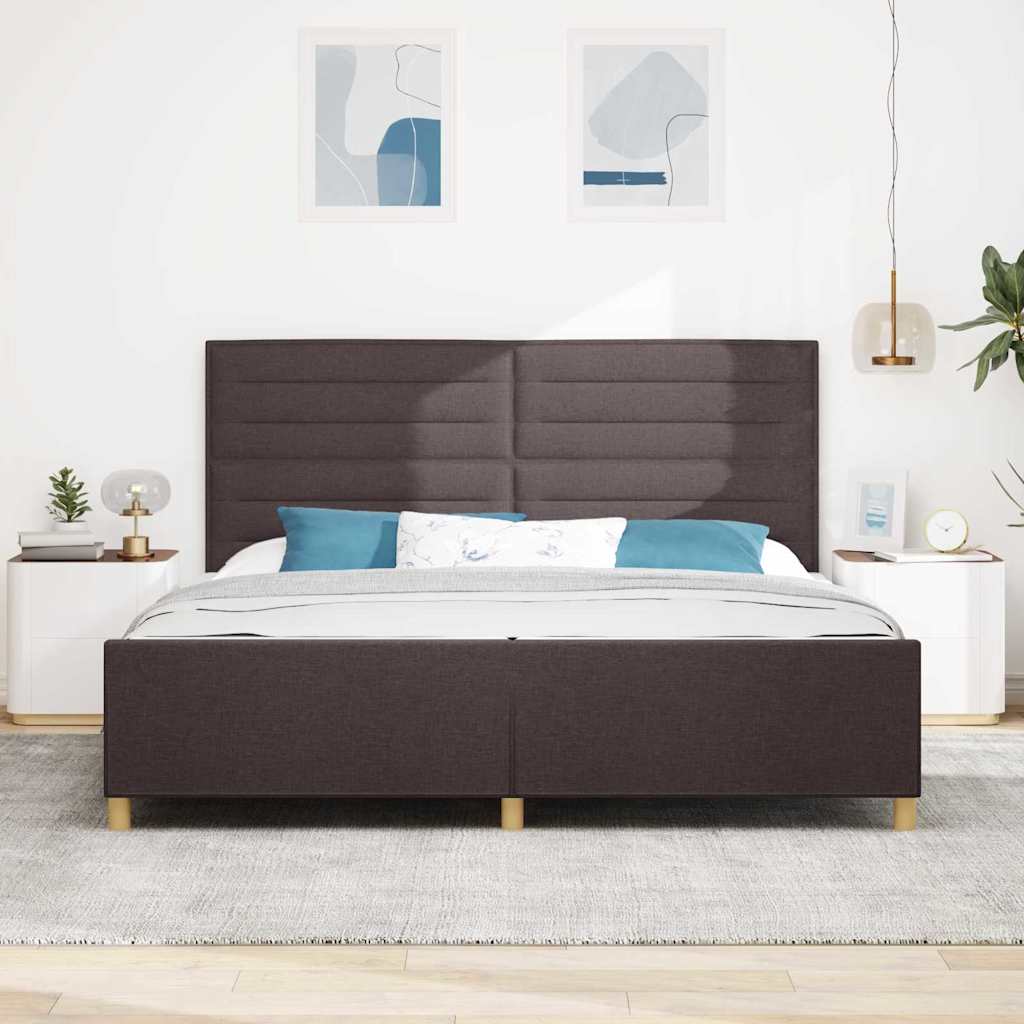 Cadre de lit avec tête de lit Marron foncé 200 x 200 cm tissu - XIOS