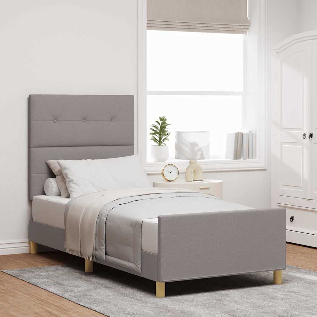 Cadre de lit avec tête de lit Taupe 90 x 190 cm tissu - XIOS