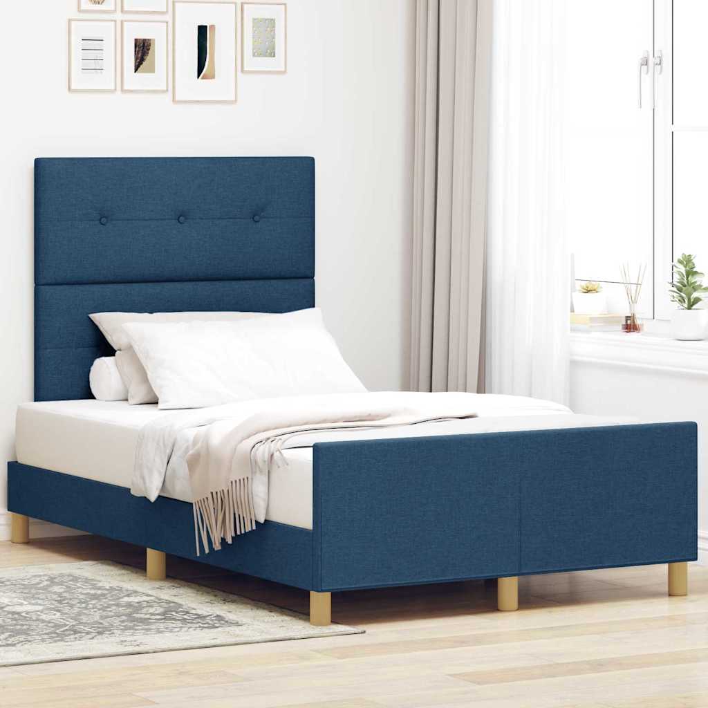 Cadre de lit avec tête de lit Bleu 120 x 190 cm tissu - XIOS