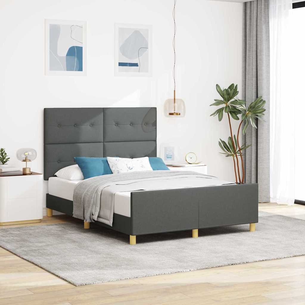 Cadre de lit avec tête de lit Gris foncé 140 x 190 cm tissu - XIOS