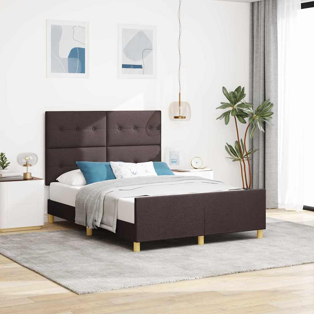 Cadre de lit avec tête de lit Marron foncé 140 x 190 cm tissu - XIOS