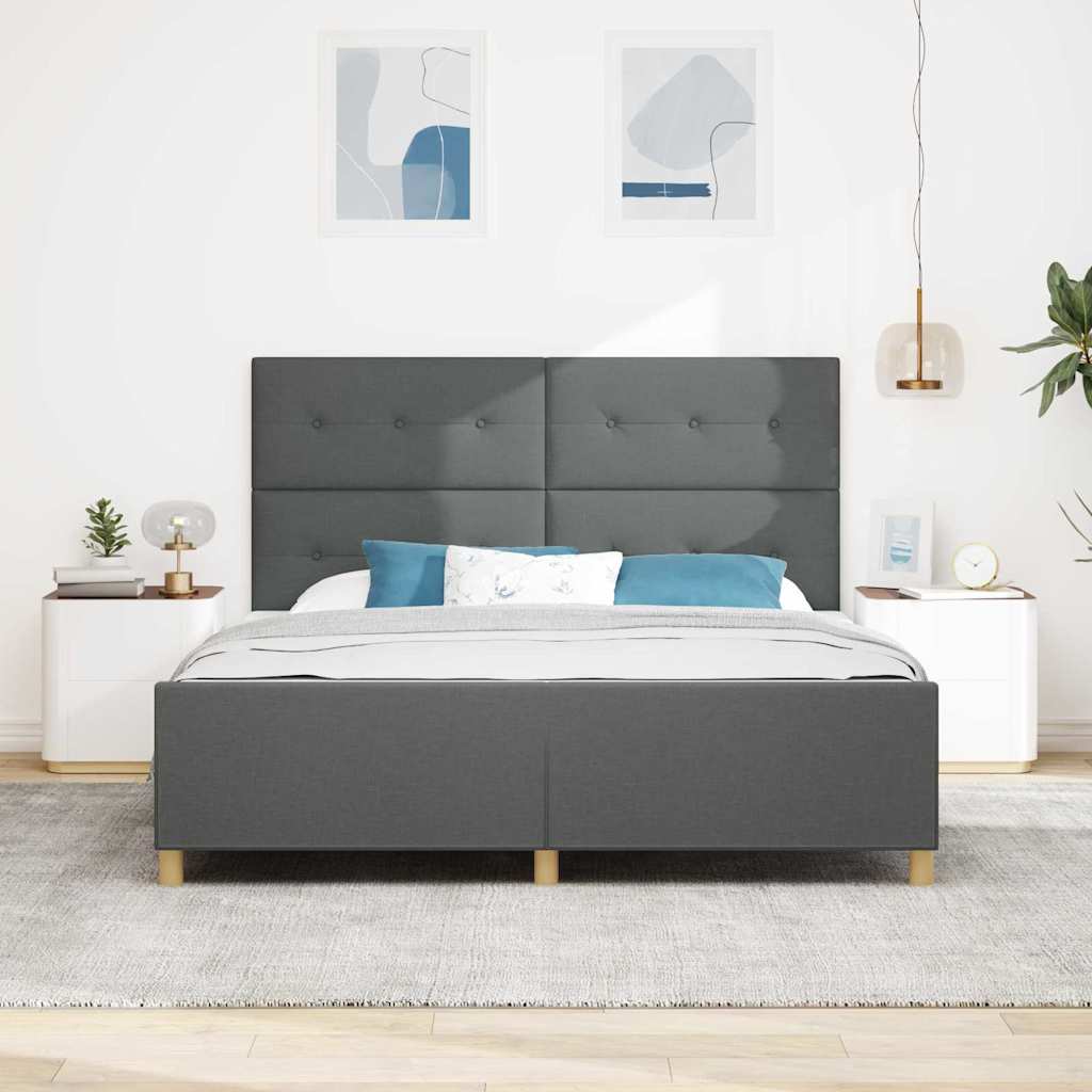 Cadre de lit avec tête de lit Gris foncé 180 x 200 cm tissu