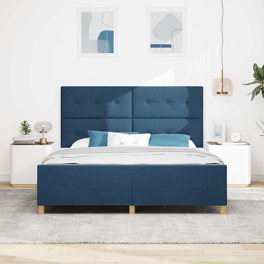 Cadre de lit avec tête de lit Bleu 180 x 200 cm tissu