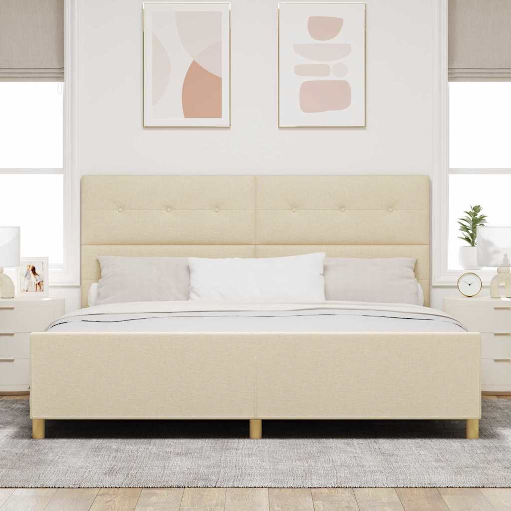 Cadre de lit avec tête de lit Crème 200 x 200 cm tissu