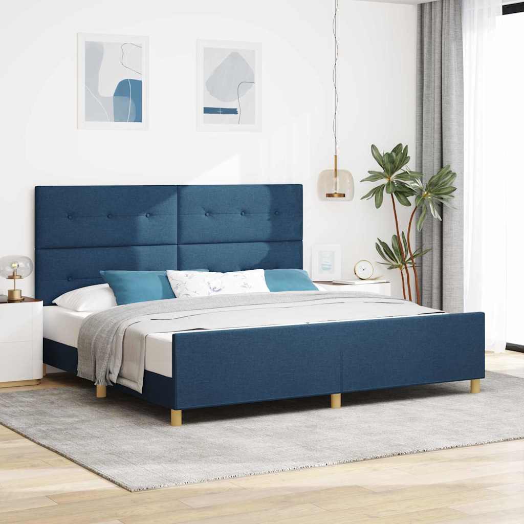 Cadre de lit avec tête de lit Bleu 200 x 200 cm tissu
