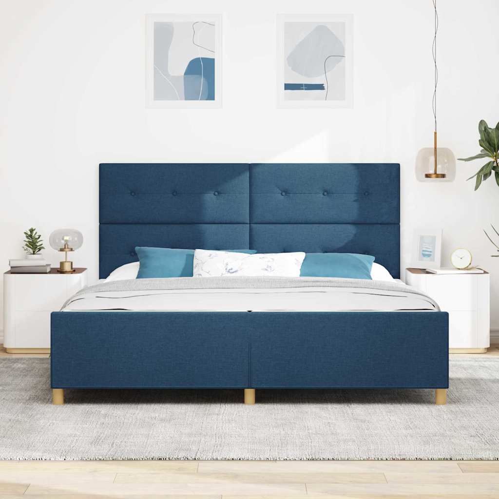 Cadre de lit avec tête de lit Bleu 200 x 200 cm tissu - XIOS