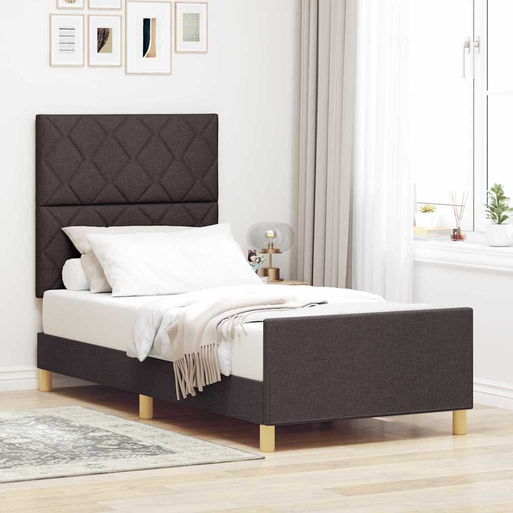 Cadre de lit avec tête de lit Marron foncé 100 x 200 cm tissu - XIOS