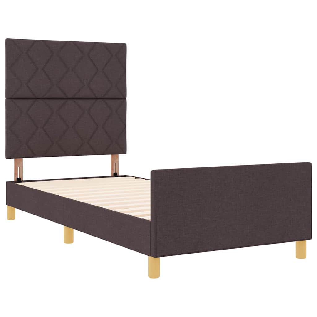 Cadre de lit avec tête de lit Marron foncé 100 x 200 cm tissu - XIOS
