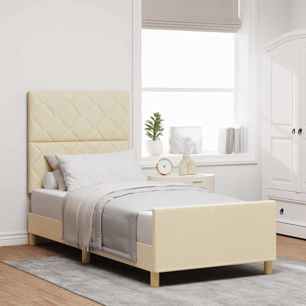 Cadre de lit avec tête de lit Crème 100 x 200 cm tissu - XIOS